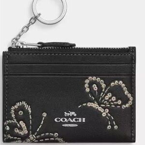Coach Black Card Holder with Crystal silver Butterflies